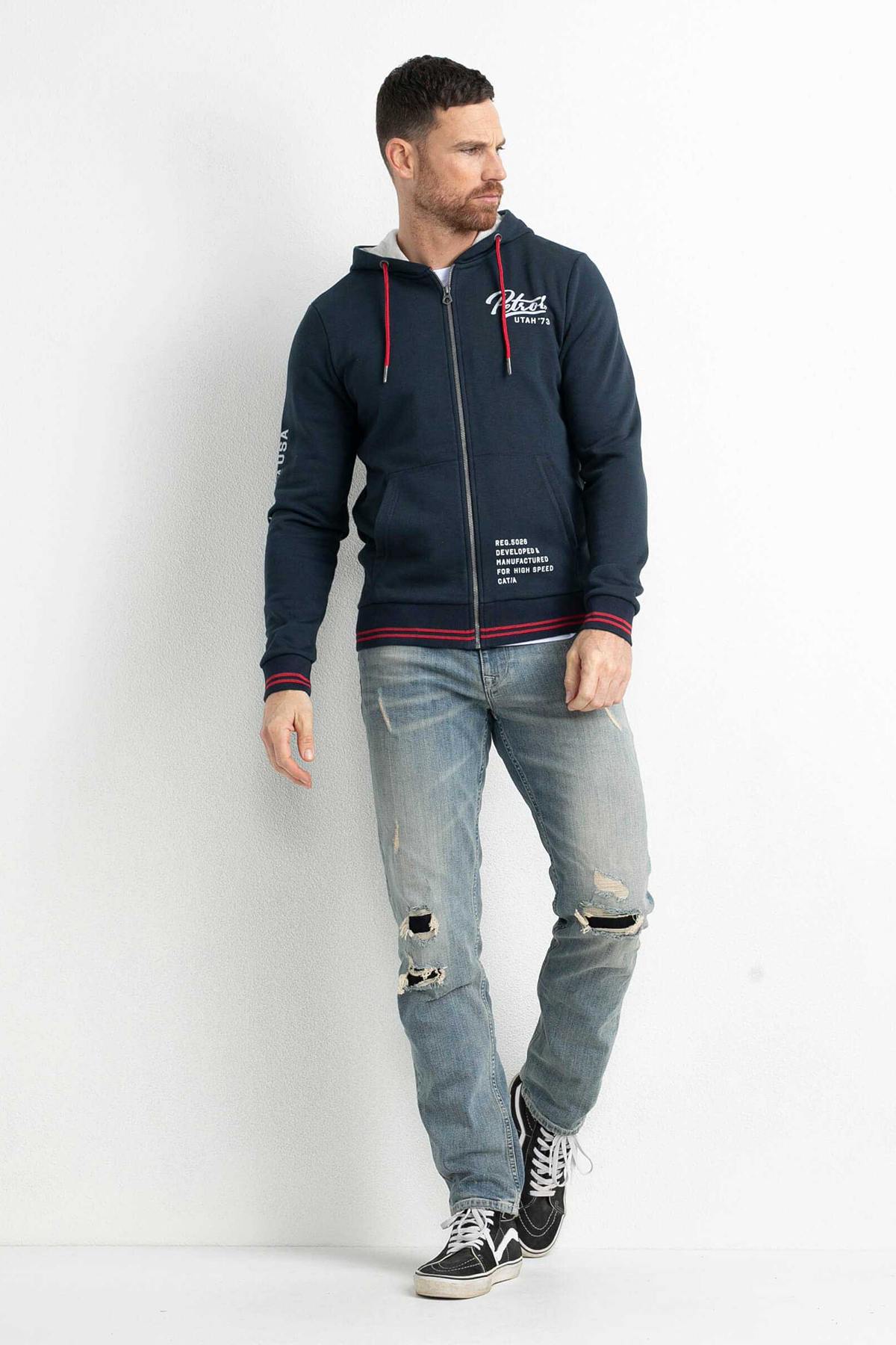 Navy blue zipped jacket with hood - Image n°3