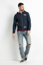 Navy blue zipped jacket with hood - Image n°3