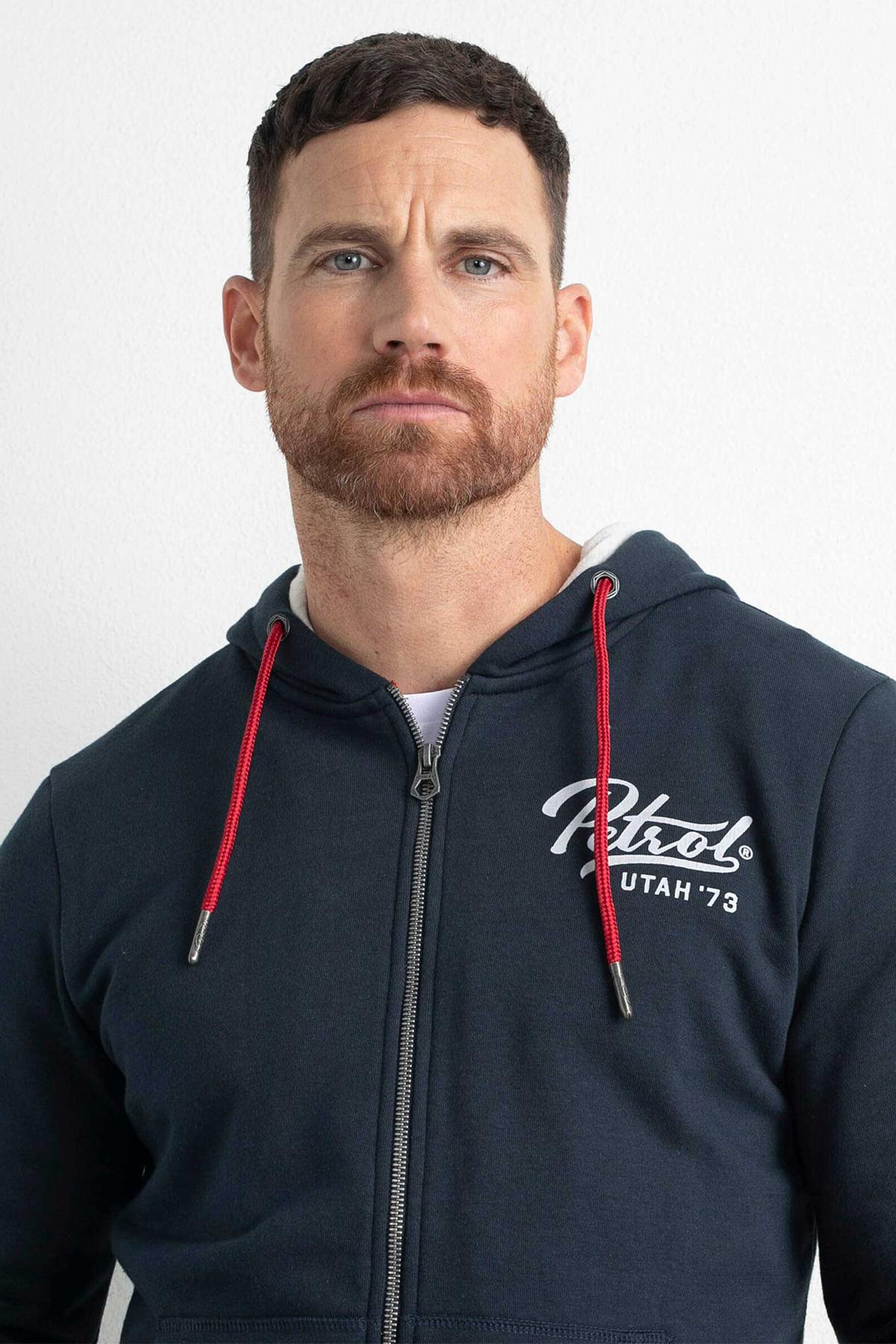Navy blue zipped jacket with hood - Image n°4