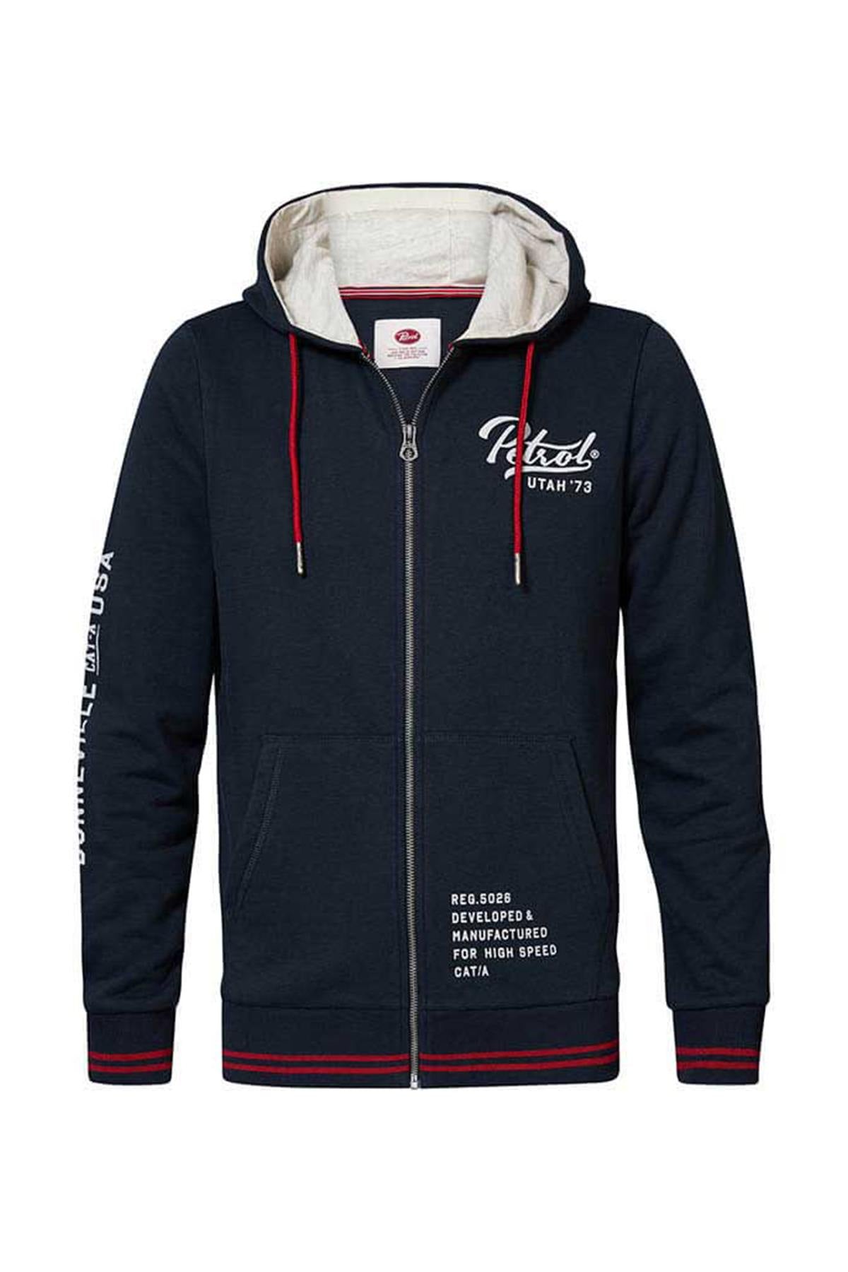 Navy blue zipped jacket with hood - Image n°5