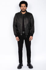 Schott NYC's black goat leather A-2 jacket: a timeless aviator icon. - Image n°2