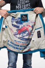Regular-fit blue biker jacket in sheep leather with quilted accents. - Image n°2