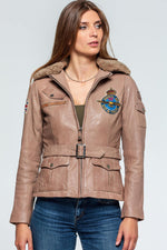 Spitfire pilot-style lambskin jacket in warm beige, soft and elegant. - Image n°1