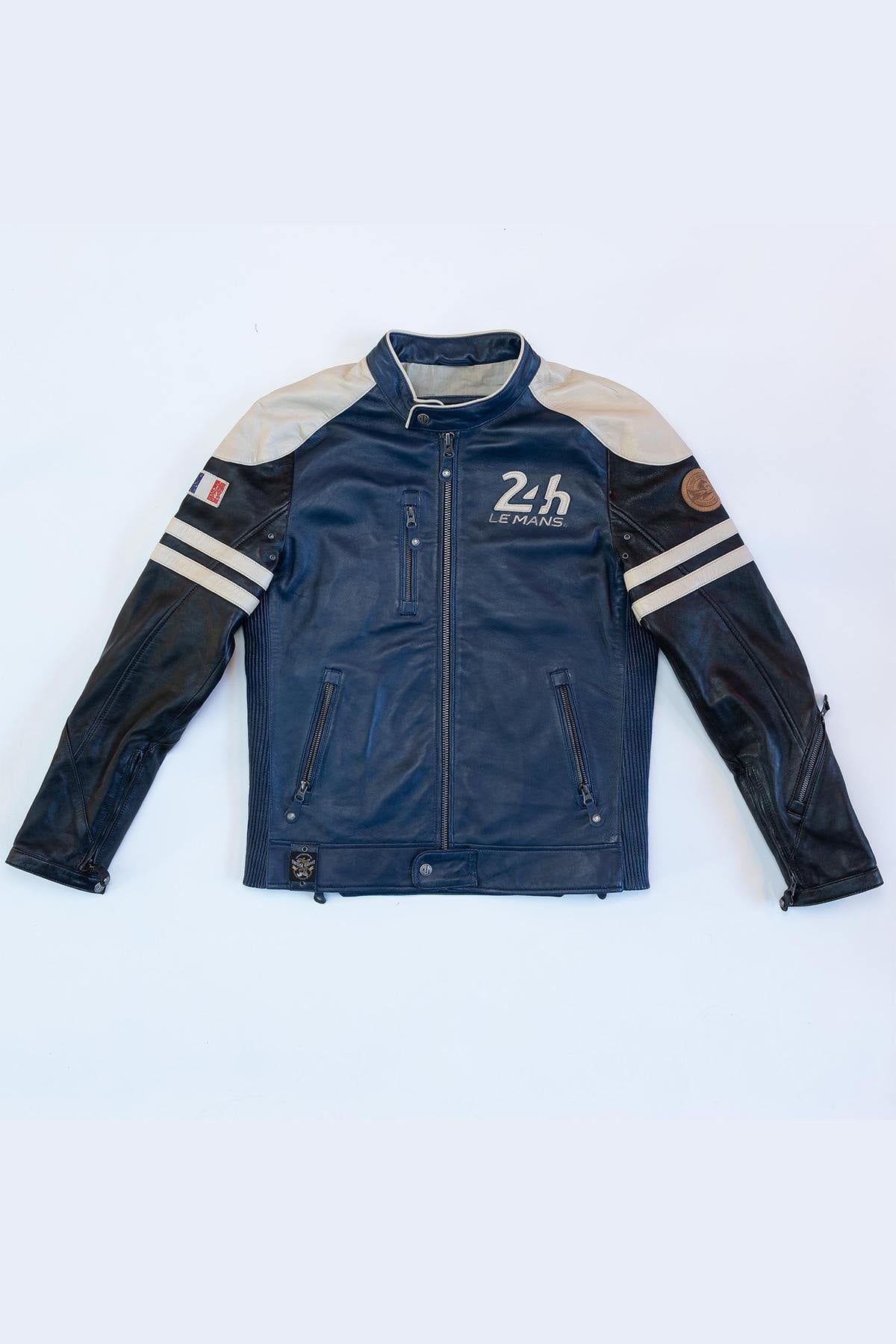 Sheep leather jacket in royal blue with striking colour contrasts. - Image n°7
