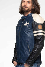 Sheep leather jacket in royal blue with striking colour contrasts. - Image n°3