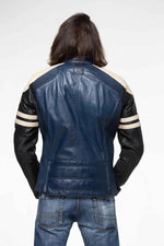Sheep leather jacket in royal blue with striking colour contrasts. - Image n°4