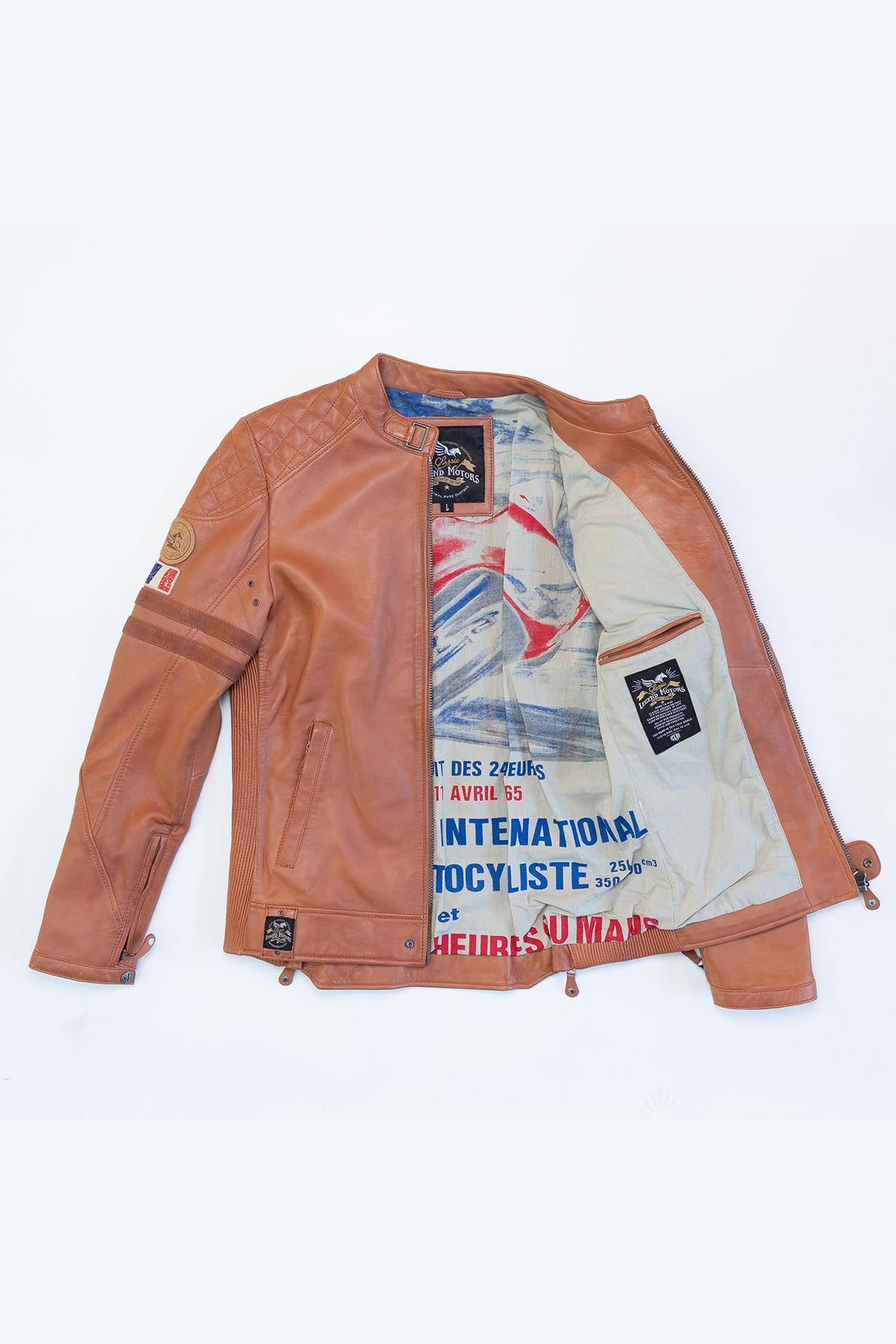 Cognac sheep leather jacket: motard collar, biker details, regular fit. - Image n°2