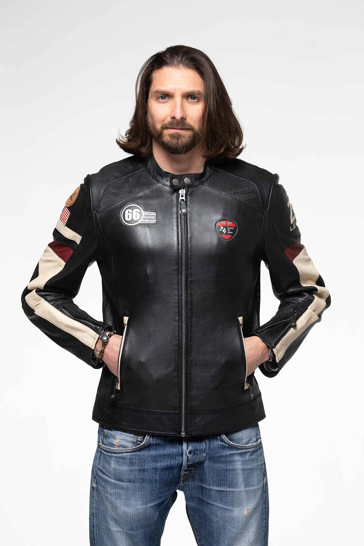 Black sheepskin jacket with racing heritage and luxury finishes. - Image n°7