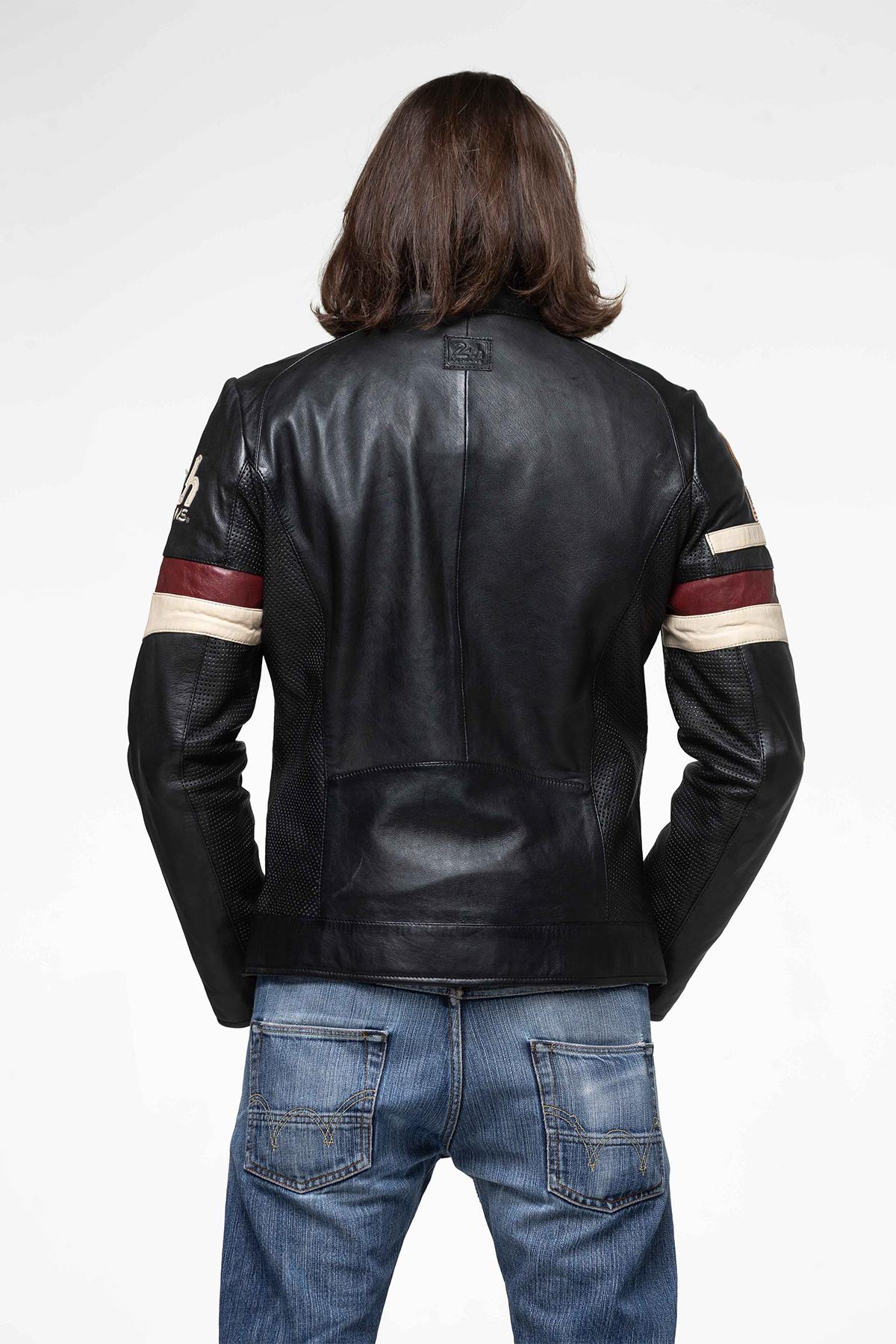 Black sheepskin jacket with racing heritage and luxury finishes. - Image n°8