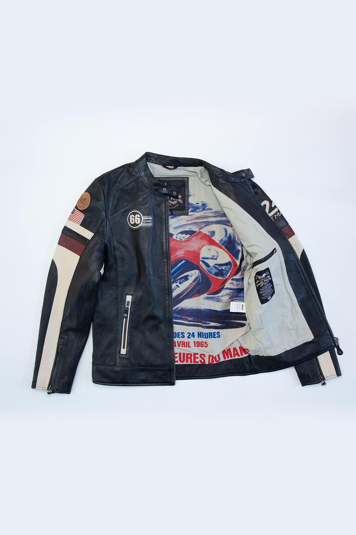 Black sheepskin jacket with racing heritage and luxury finishes. - Image n°3