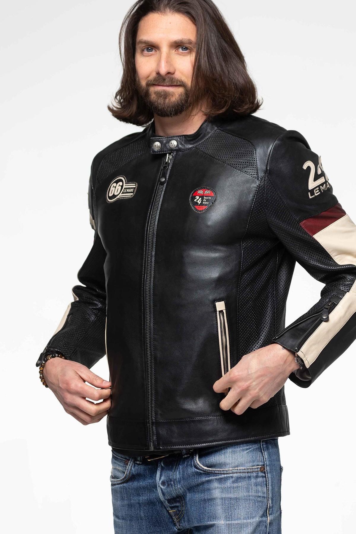 Black sheepskin jacket with racing heritage and luxury finishes. - Image n°9