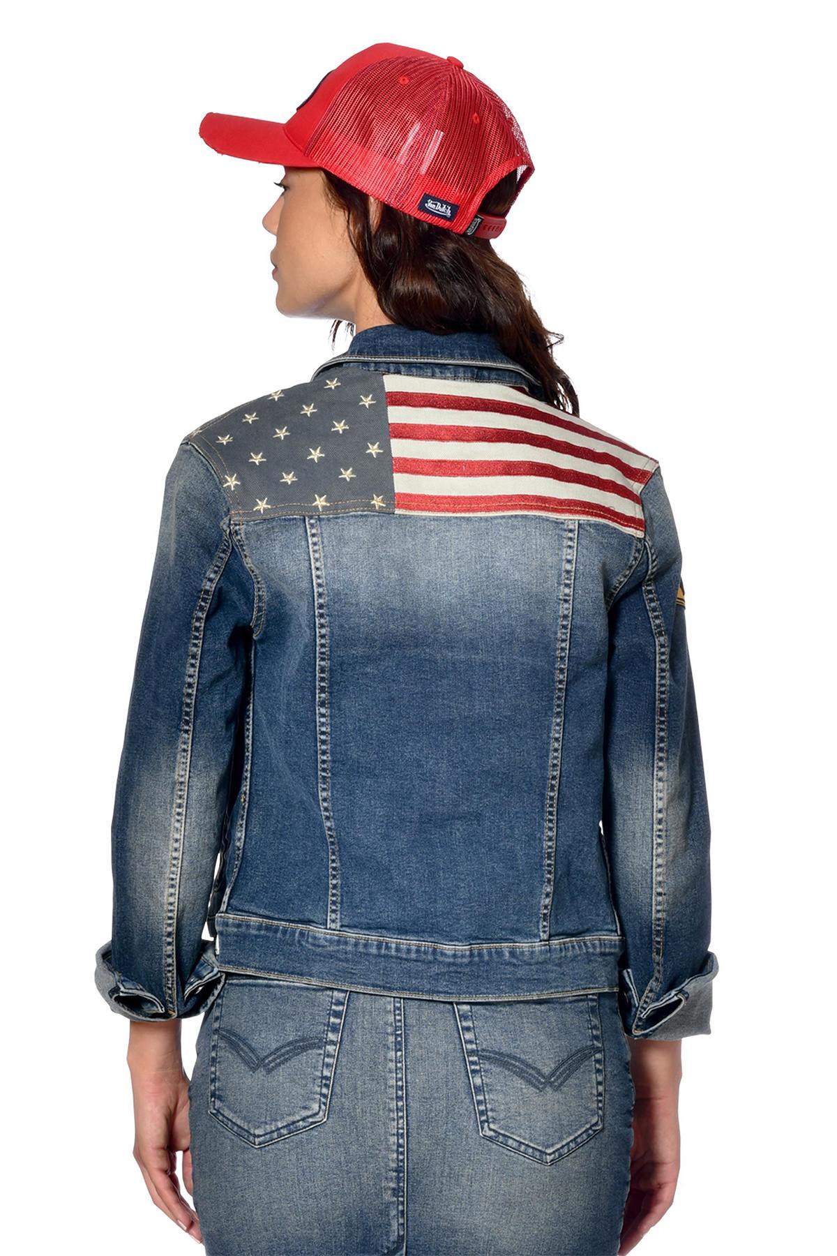 Women's denim jacket with patches and American flag - Image n°2