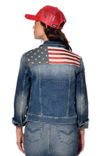 Women's denim jacket with patches and American flag - Image n°2