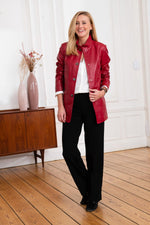 Deep pomegranate sheepskin, three-quarter cut-bold, refined, timeless. - Image n°2