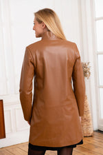 Retro cognac sheepskin jacket, mid-length cut. Press-stud fastening. - Image n°5