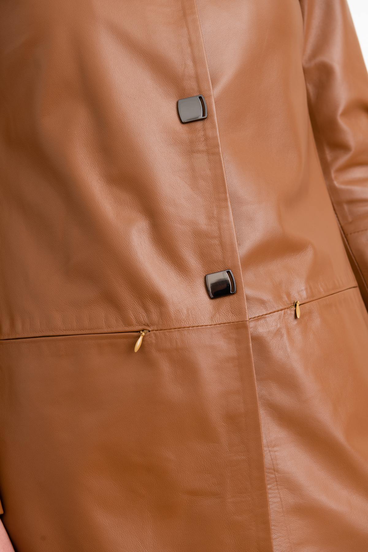 Retro cognac sheepskin jacket, mid-length cut. Press-stud fastening. - Image n°7