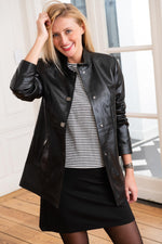 OLIVIA NOIR: soft lambskin, 3/4 length, biker-inspired elegance. - Image n°1