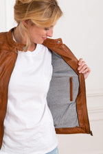 Cognac sheepskin leather jacket - Image n°6