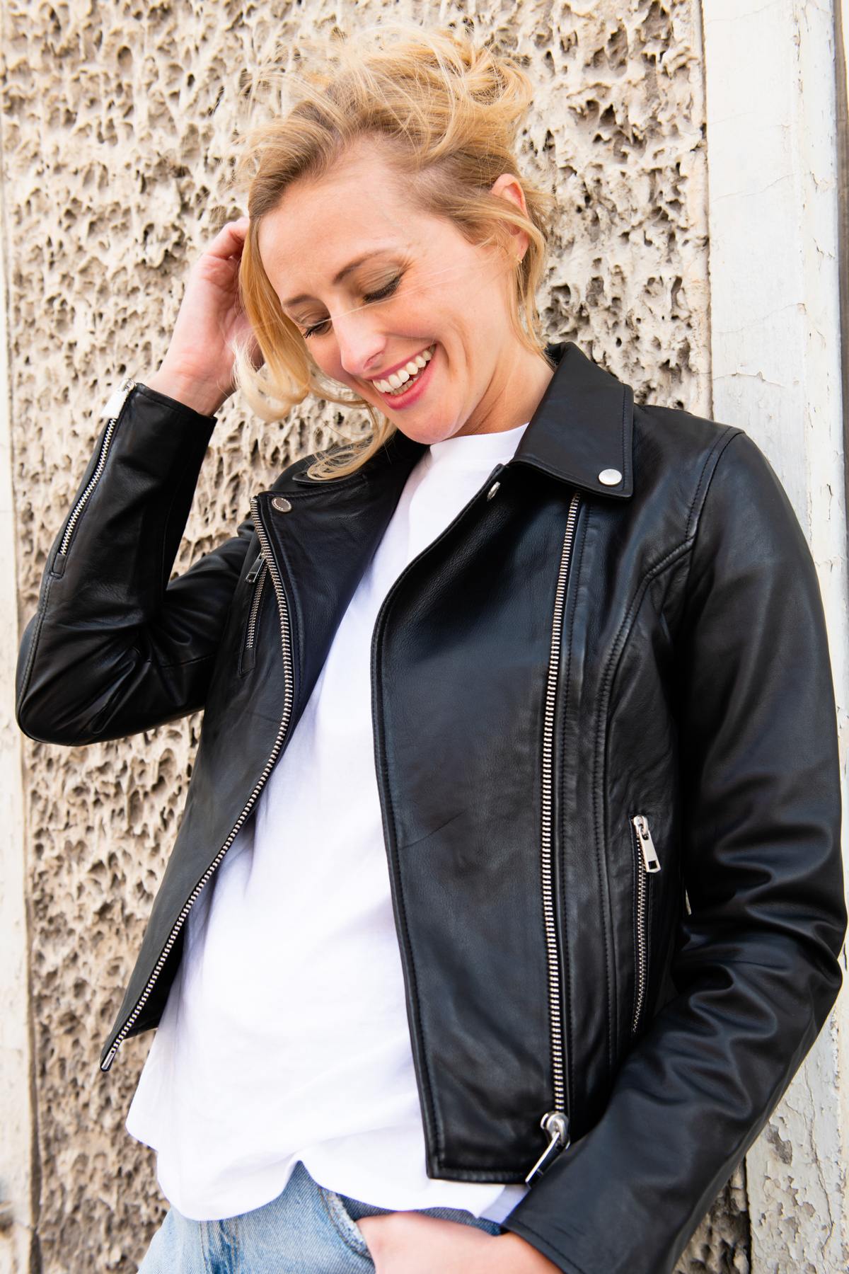 Slim-fit lambskin jacket by Redskins, biker-inspired and feminine. - Image n°1