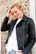Slim-fit lambskin jacket by Redskins, biker-inspired and feminine. - Image n°1
