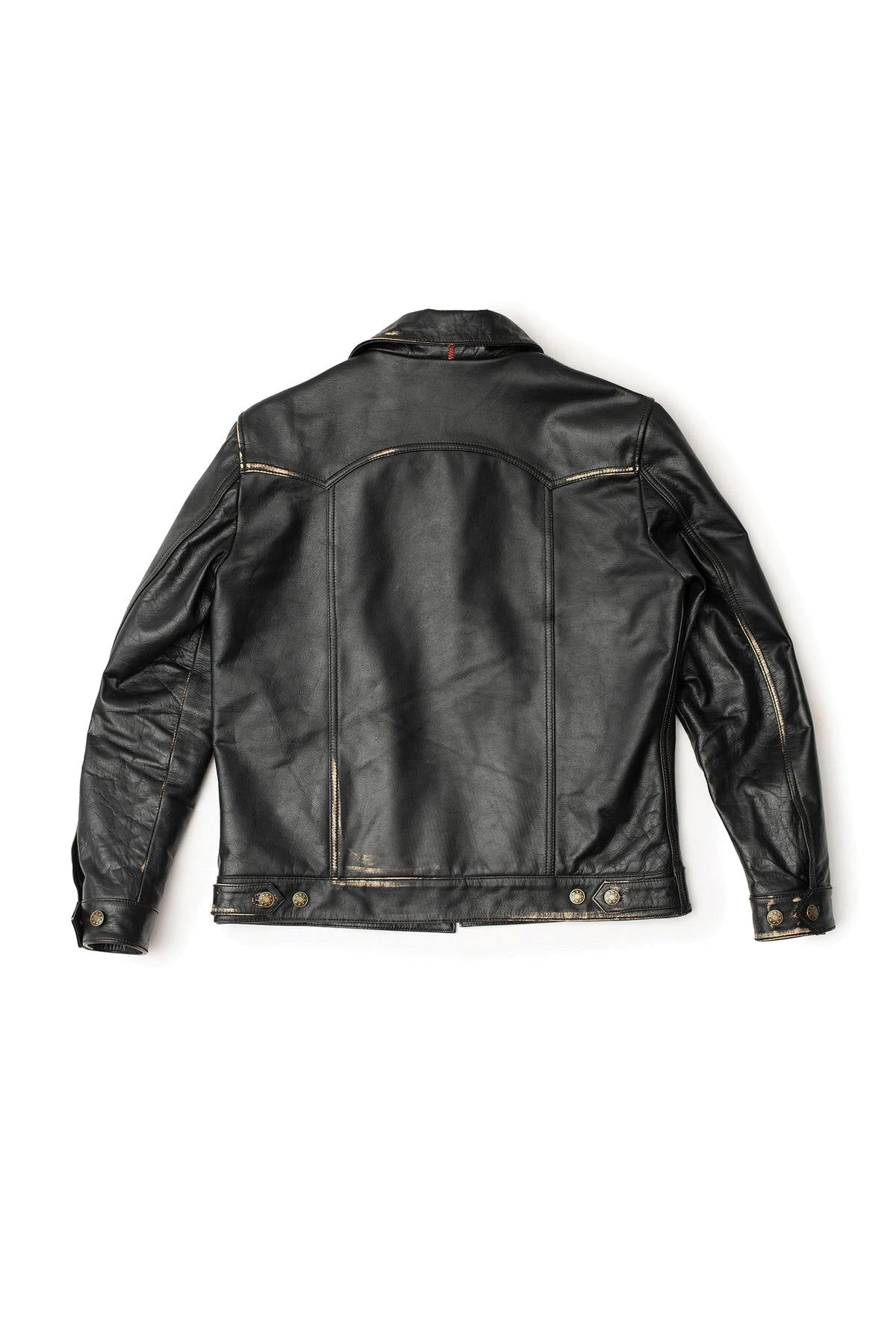 Shirt collar jacket in aged black leather - Image n°5