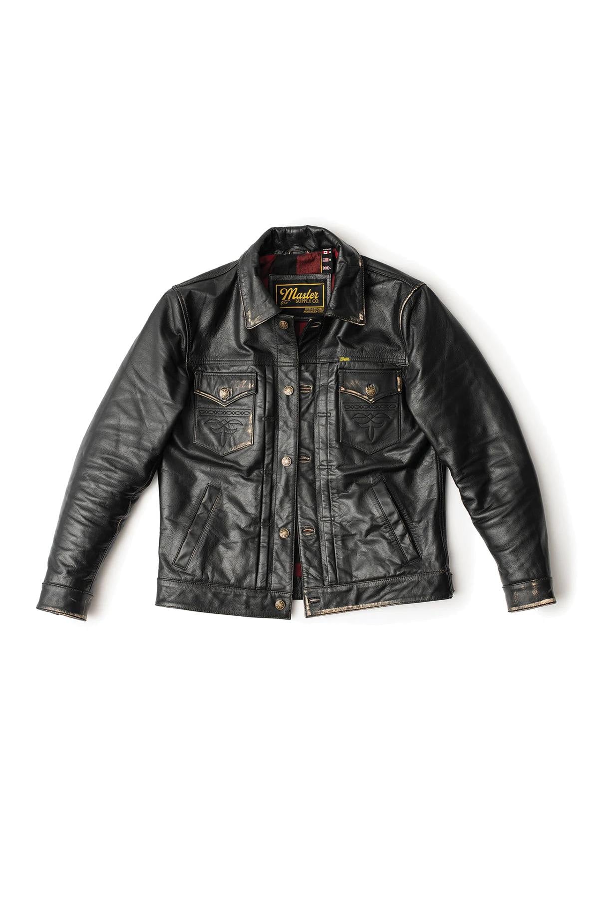 Shirt collar jacket in aged black leather - Image n°2