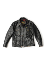 Shirt collar jacket in aged black leather - Image n°2