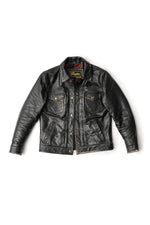 Shirt collar jacket in aged black leather - Image n°2