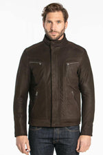 Maroon-brown cowhide jacket: regular fit, tapered waist, five pockets. - Image n°2