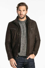 Maroon-brown cowhide jacket: regular fit, tapered waist, five pockets. - Image n°5
