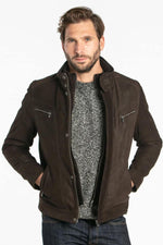 Maroon-brown cowhide jacket: regular fit, tapered waist, five pockets. - Image n°1