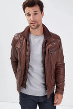 Daytona's lambskin jacket: glossy, biker style, removable lining. - Image n°1