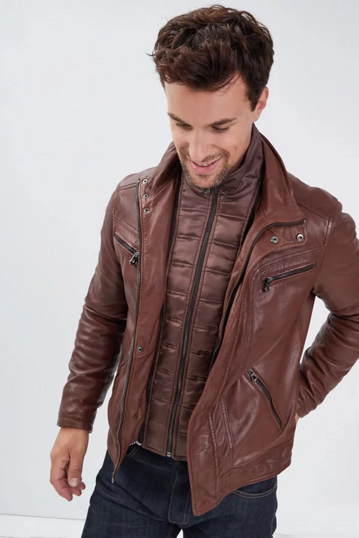 Daytona's lambskin jacket: glossy, biker style, removable lining. - Image n°2