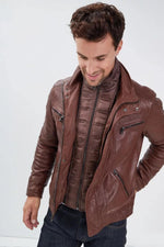 Daytona's lambskin jacket: glossy, biker style, removable lining. - Image n°2