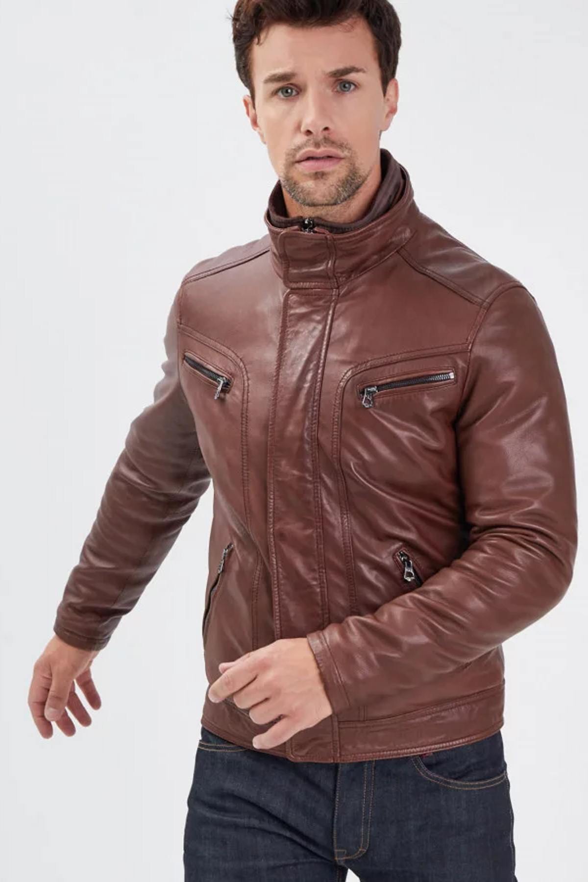 Daytona's lambskin jacket: glossy, biker style, removable lining. - Image n°3