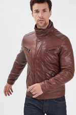 Daytona's lambskin jacket: glossy, biker style, removable lining. - Image n°3