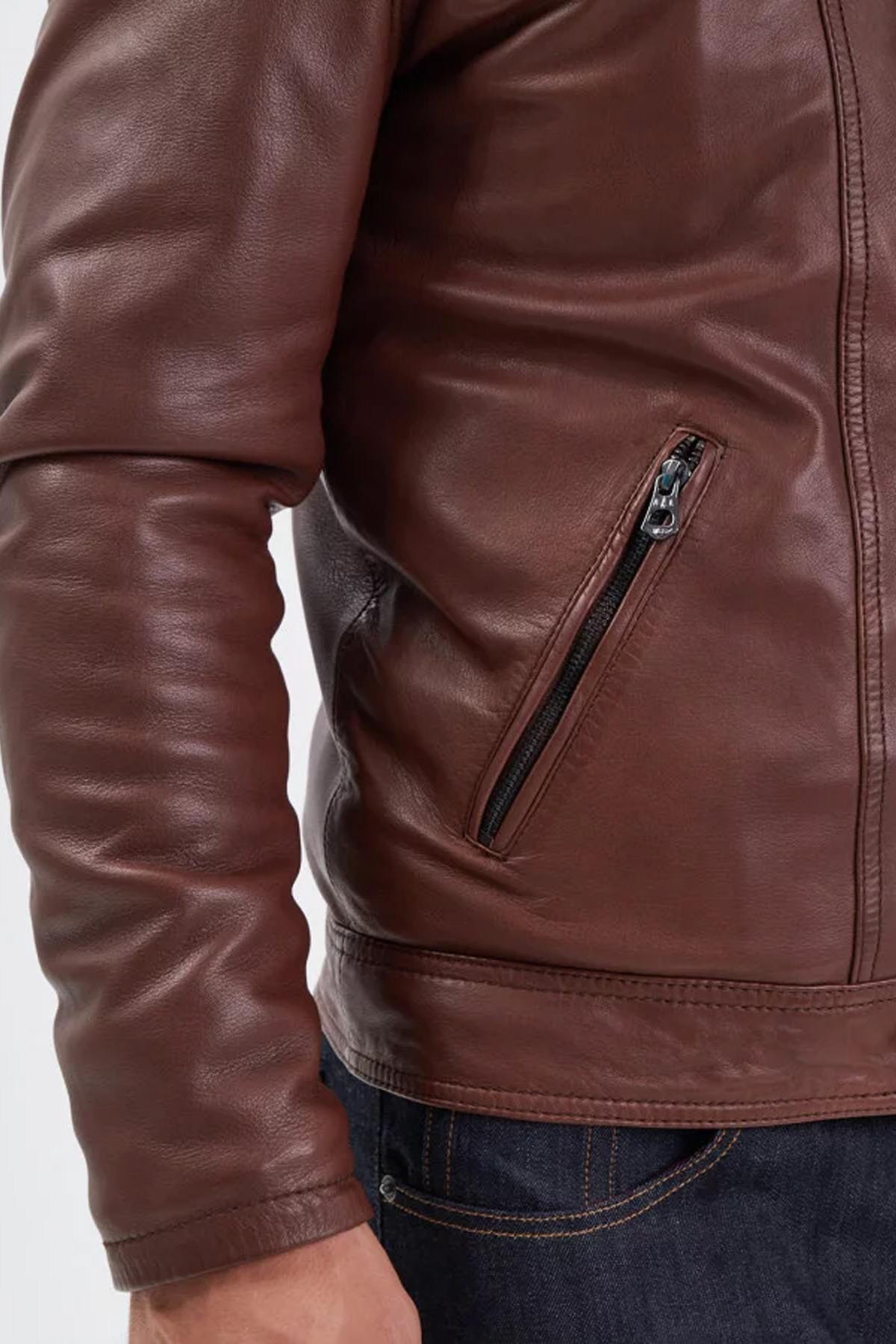 Daytona's lambskin jacket: glossy, biker style, removable lining. - Image n°5