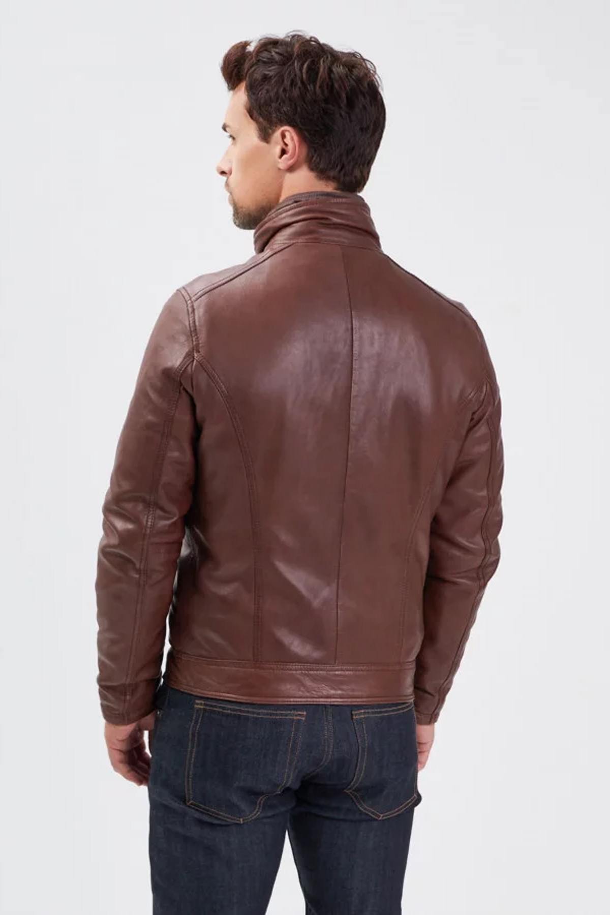 Daytona's lambskin jacket: glossy, biker style, removable lining. - Image n°6