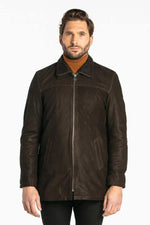 Mid-length timber brown cowhide jacket, regular fit for all seasons. - Image n°2