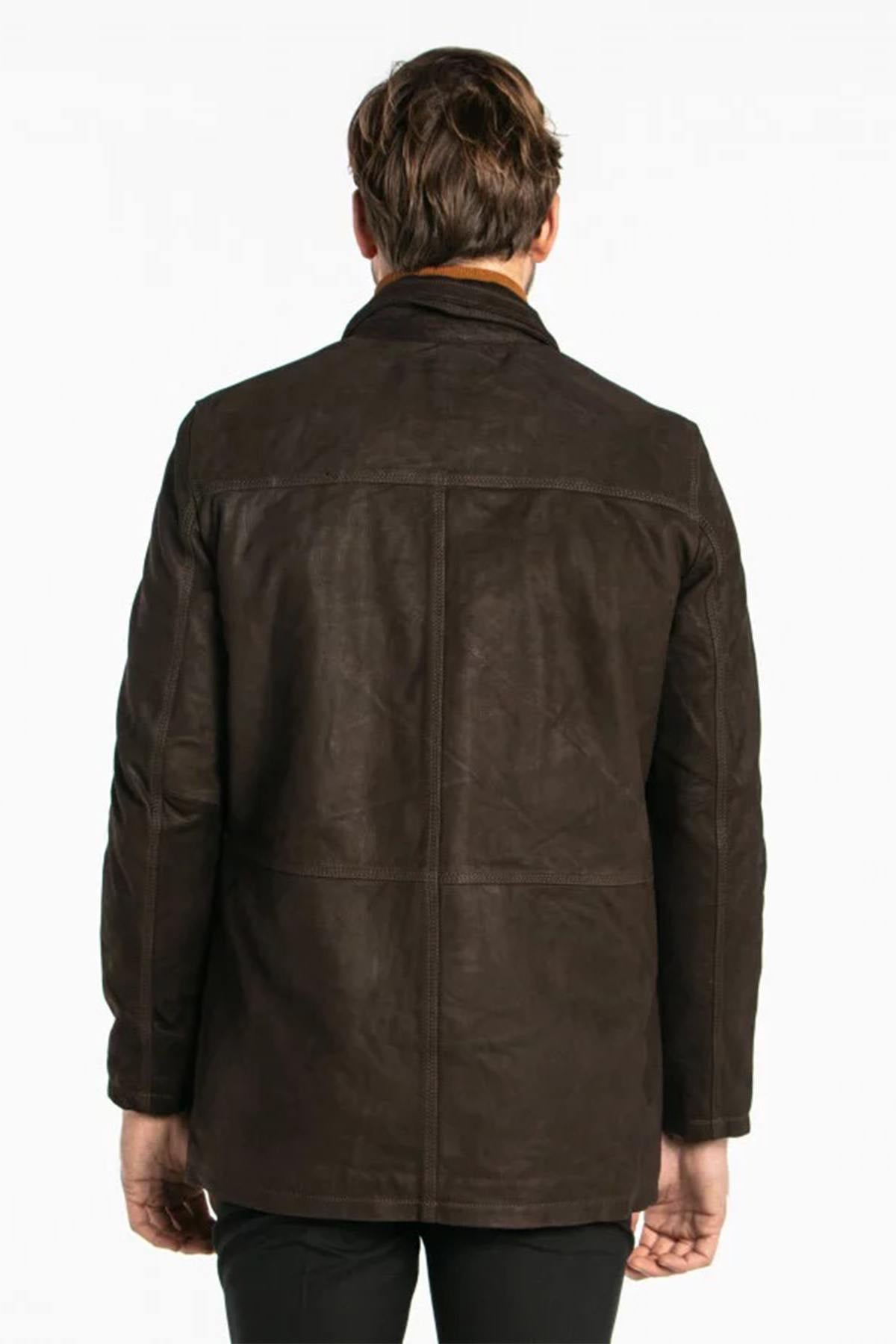 Mid-length timber brown cowhide jacket, regular fit for all seasons. - Image n°3