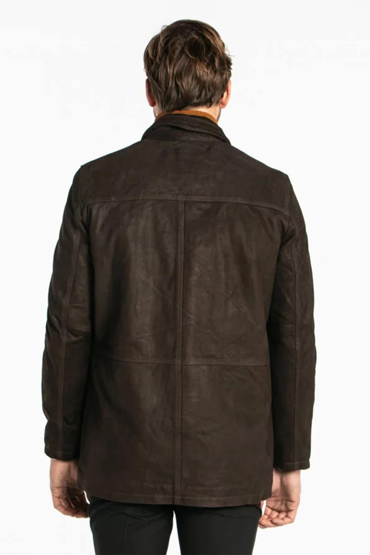 Mid-length timber brown cowhide jacket, regular fit for all seasons. - Image n°3