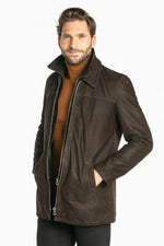 Mid-length timber brown cowhide jacket, regular fit for all seasons. - Image n°1