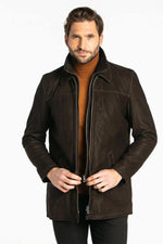 Mid-length timber brown cowhide jacket, regular fit for all seasons. - Image n°4
