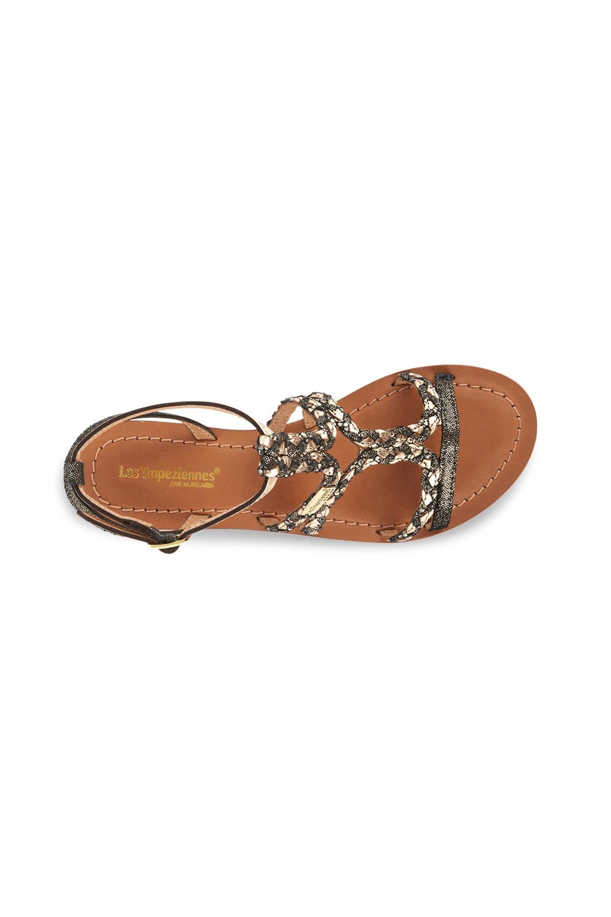 Women's sandals in iridescent black leather - Image n°2