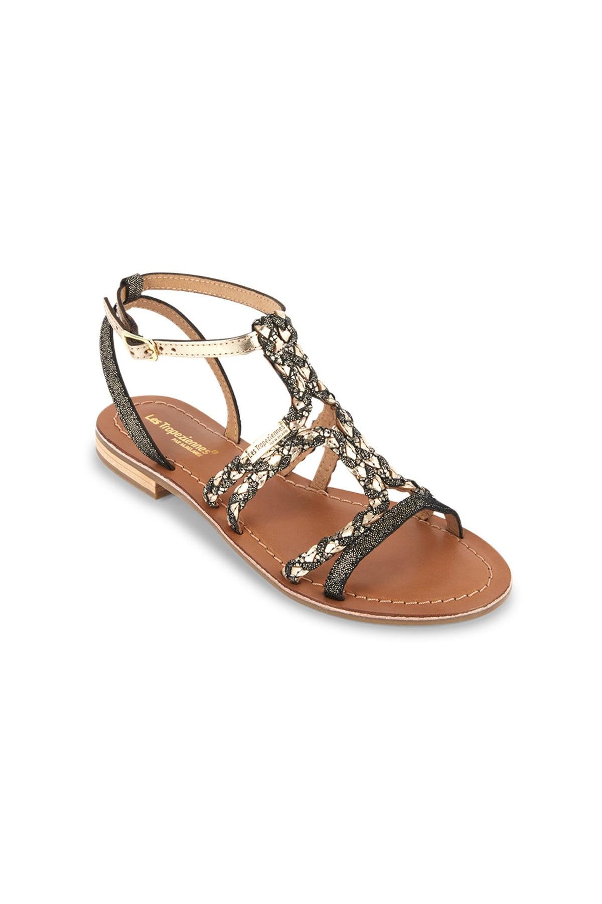 Women's sandals in iridescent black leather - Image n°1