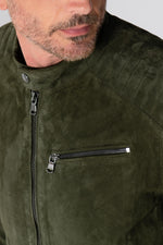 Khaki velvet goatskin leather jacket - Image n°8