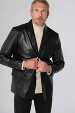 Black lambskin blazer: classic cut, supple leather, timeless style. - Image n°3