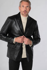 Black lambskin blazer: classic cut, supple leather, timeless style. - Image n°3