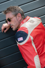 Sheep leather jacket in red/off-white, Le Mans 1966 tribute. - Image n°2