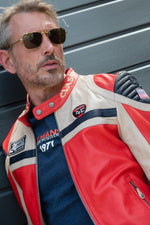Sheep leather jacket in red/off-white, Le Mans 1966 tribute. - Image n°5